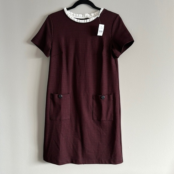 Loft maroon checkered ruffle neck dress - Picture 2 of 9